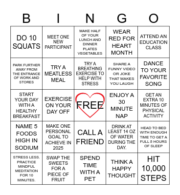 CARDIAC REHAB WEEK 2025 Bingo Card