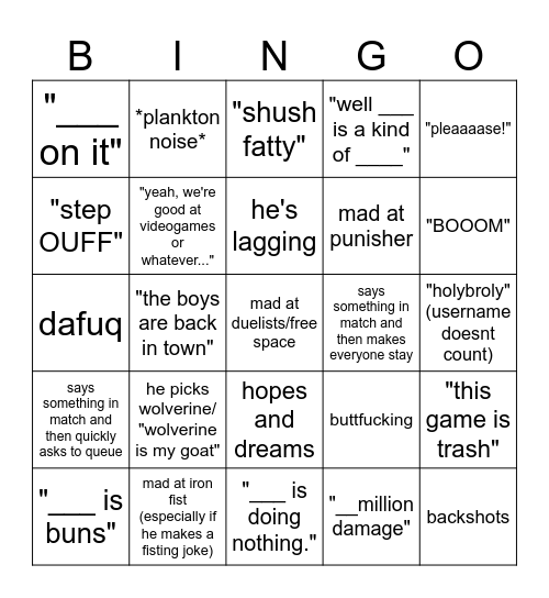 rivals w/ william v1.0 Bingo Card