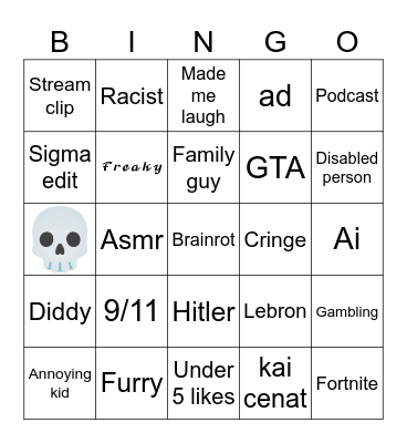 Instagram reels bingo Card