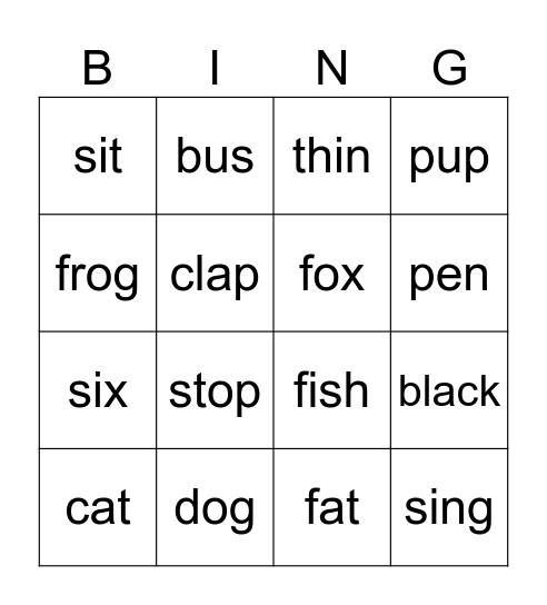 BINGO- CVC & DIAGRAPH Bingo Card