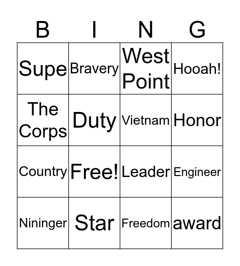 Nininger Award Dinner Bingo Card