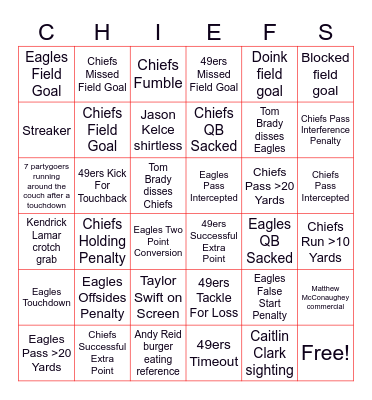 SUPER BOWL BINGO Card
