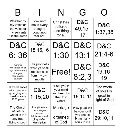Doctrinal Mastery Bingo Card