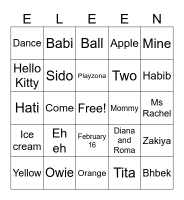 Eleen Bingo Card