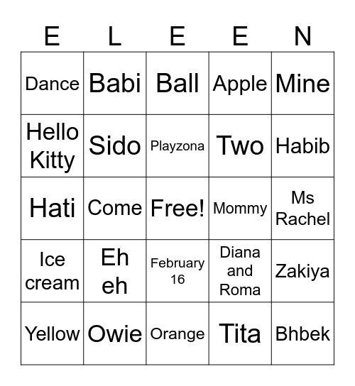 Eleen Bingo Card
