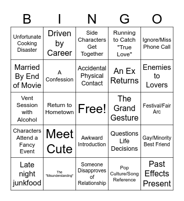 RomCom Bingo Card