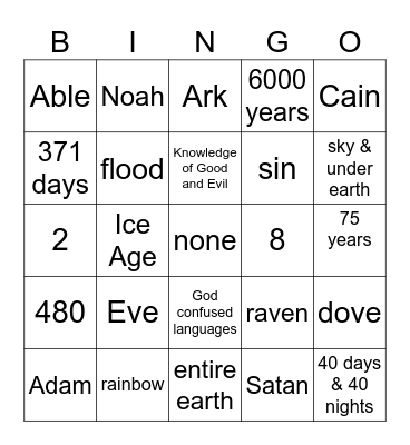 Adam, Eve, Noah Bingo Card