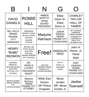 Grand Prairie, Texas Black Leaders Bingo Card
