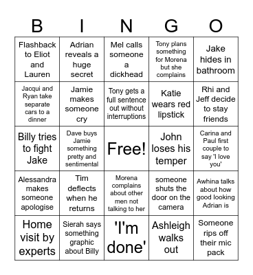 MAFS Bingo 2025- Kat Bingo Card