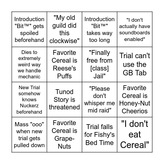 Two Shot Trial Bingo Board Bingo Card