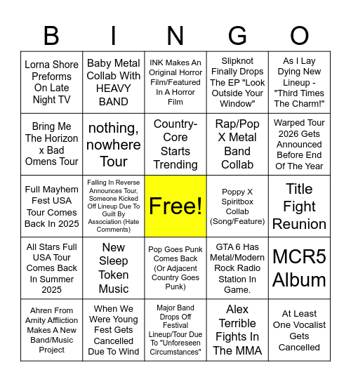 JOEY'S 2025 METAL BINGO Card
