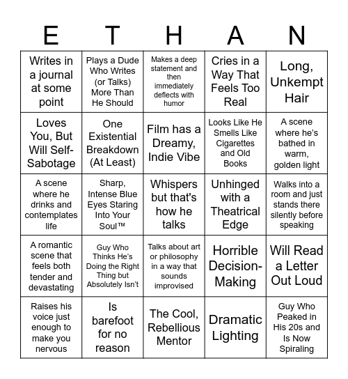 Ethan Hawke Bingo Card