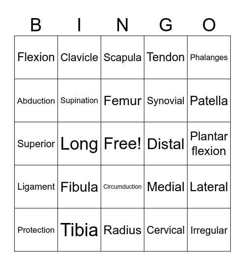 Skeletal Bingo Card
