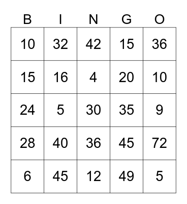 MULTIPLICATION BINGO Card