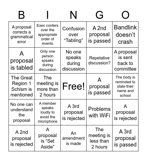 SCBDA Business Meeting Bingo Card