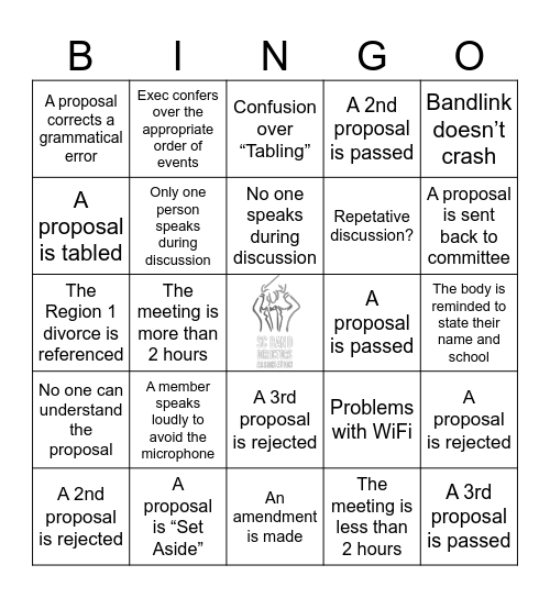 SCBDA Business Meeting Bingo Card