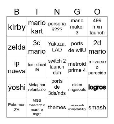 switch 2 Bingo Card