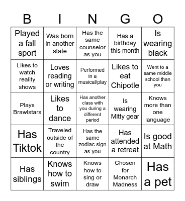 Meeting New People Bingo Card