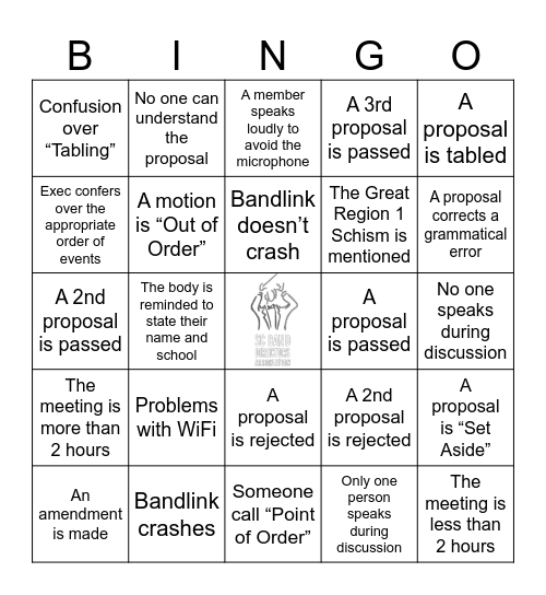SCBDA Business Meeting Bingo Card