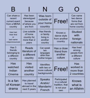 Cultural Sensitivity Bingo Card