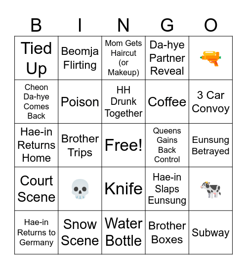 Queen of Tears Episode 12 Bingo Card