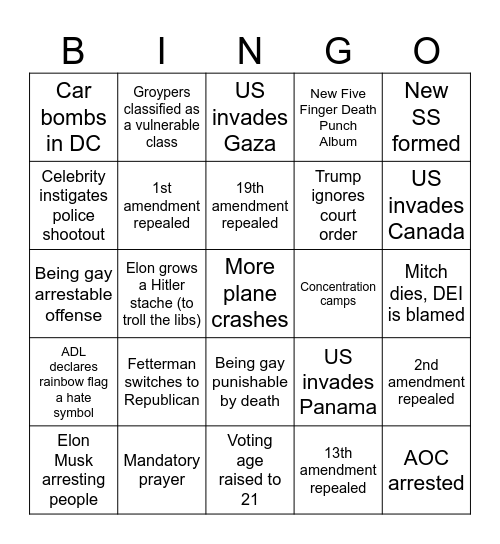 Apparently More Realistic 2025 Bingo Card