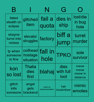lethal bing Bingo Card