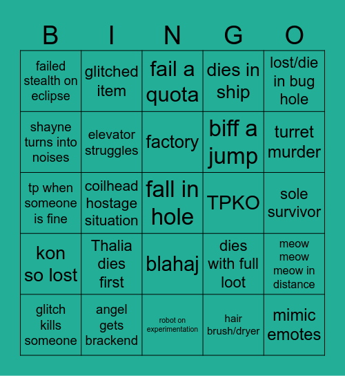 lethal bing Bingo Card