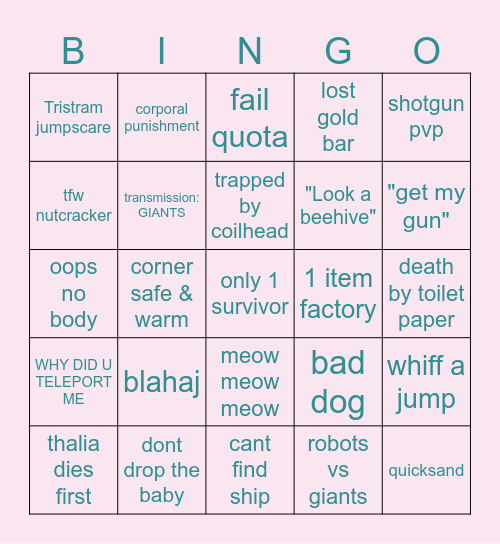 Lethal BingChillin Bingo Card