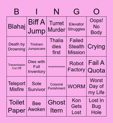 Lethal Bingo Card