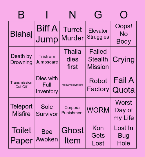Lethal Bingo Card