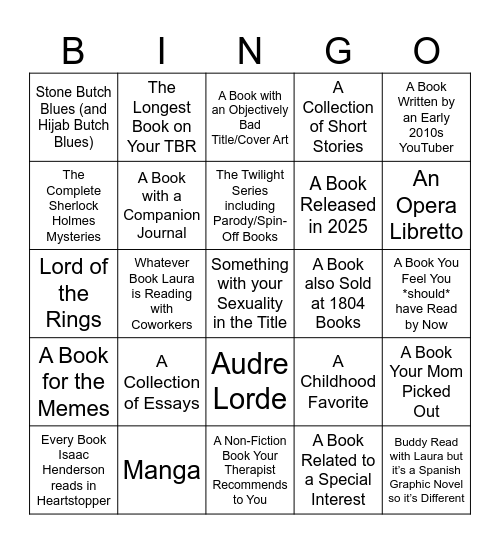 Book Bingo 2025 Bingo Card