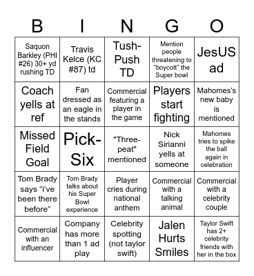 Super Bowl LIX Bingo Card