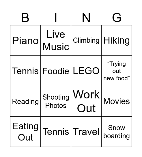 爱好Bingo Card