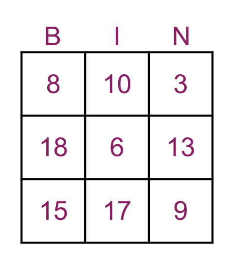 Números del 1 al 20 Bingo Card