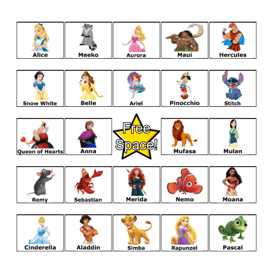 Disney Bingo Card