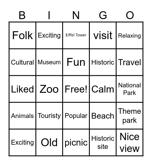 Travel Bingo Card
