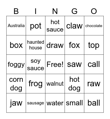au, a, o, (aw) Bingo Card