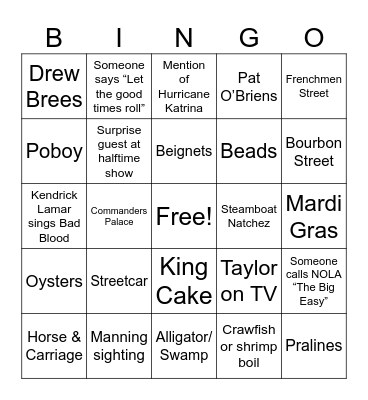 Super Bowl LIX Bingo Card