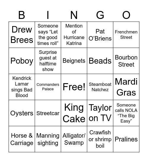 Super Bowl LIX Bingo Card