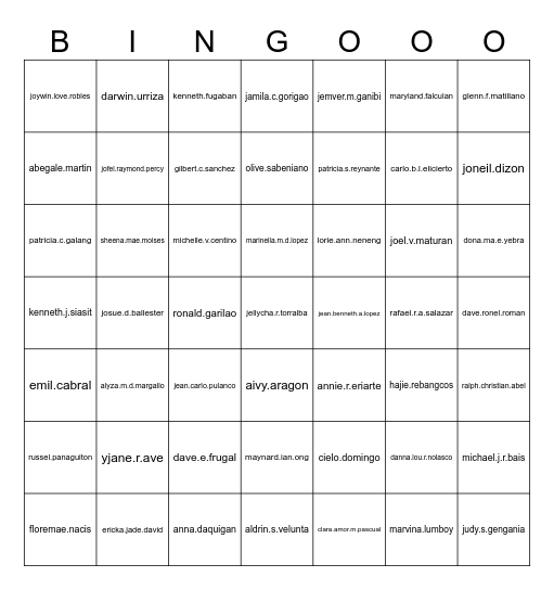 Untitled Bingo Card