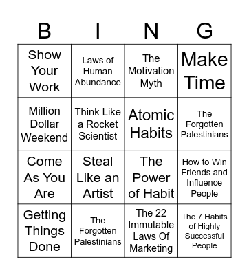 Book Bingo - Prize is Lush Spa Treatment Bingo Card