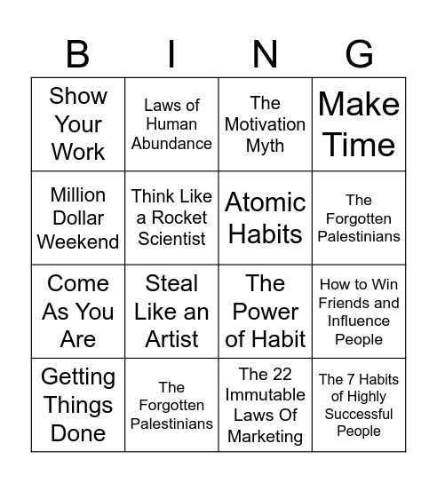 Book Bingo - Prize is Lush Spa Treatment Bingo Card