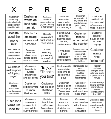 Barista Bingo! Bingo Card