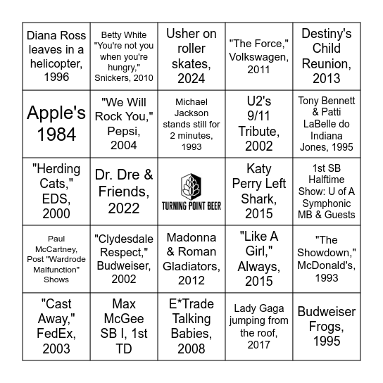 Super Bowl Bingo Card