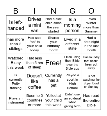 MomCo Bingo Card