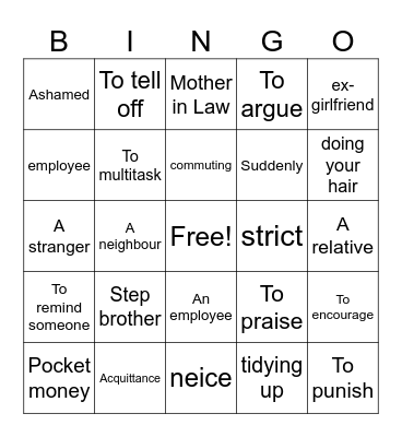 Intermediate Bingo Card