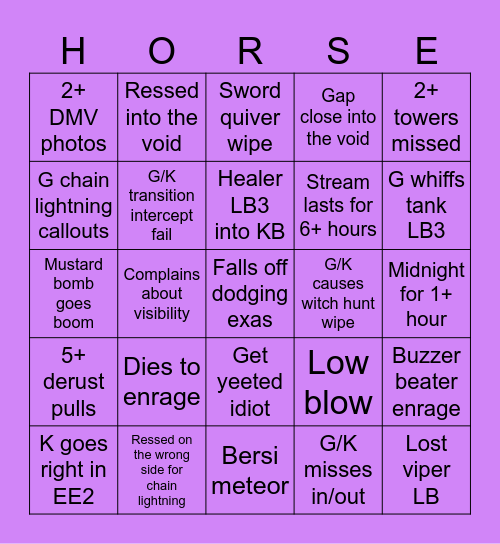 M4S: The Sequel - HORSE HARDER Bingo Card