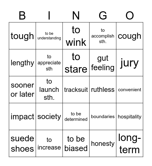 Vocabulary revision Bingo Card