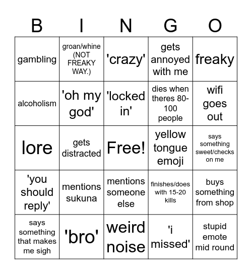 vae fortnite bingo Card